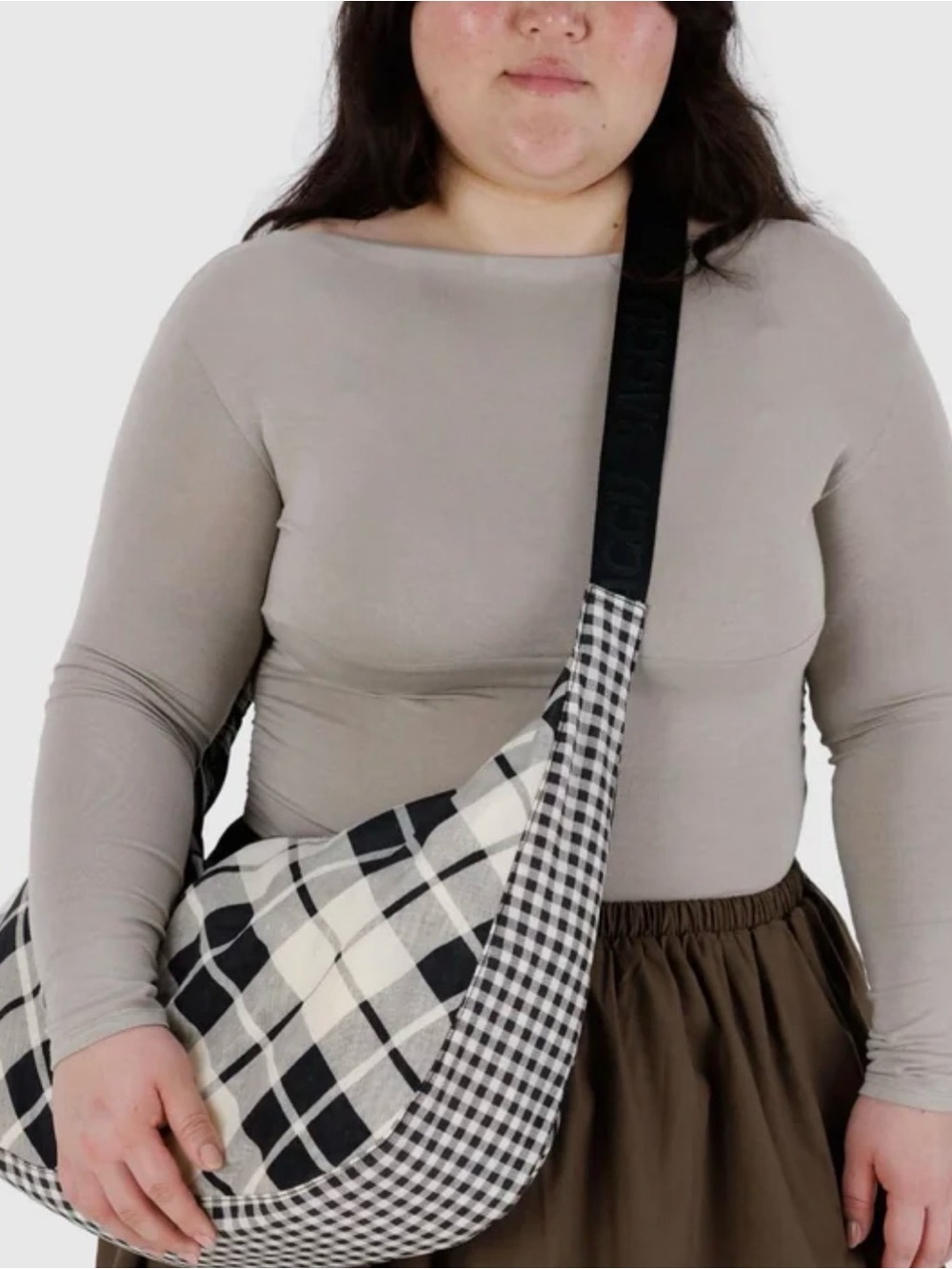Baggu large nylon crescent bag plaid